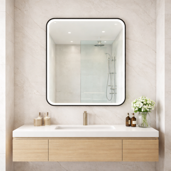 Oglinda Dreptunghiulara de Perete Naimeed D7971, Rama din Aluminiu Negru, Design Modern, pentru Hol, Living, Dormitor sau Baie, 50x70cm