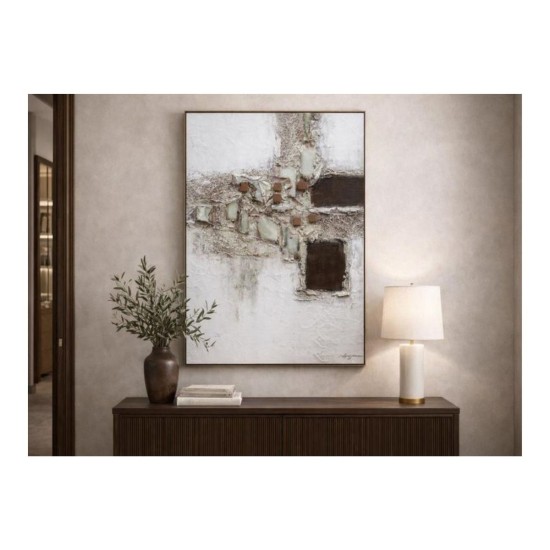 Tablou decorativ, 3D relief piatra naturala, Naimeed D7954, montat pe suport rigid si rama exterioara din lemn, 90x120x4cm