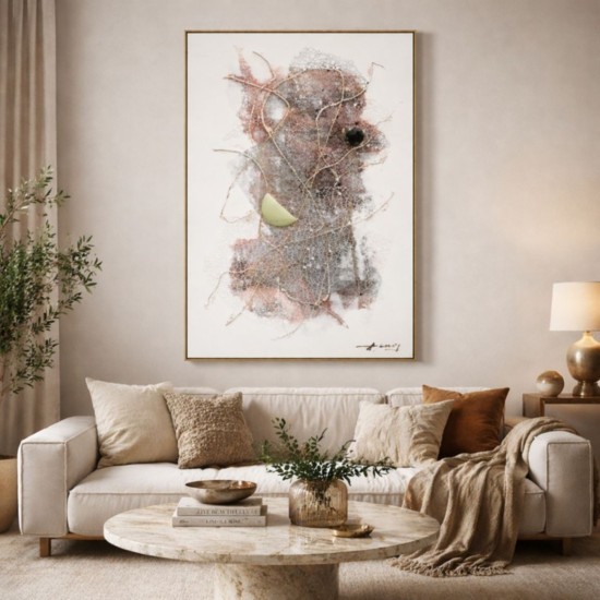 Tablou decorativ, 3D relief piatra naturala, Naimeed D7956, montat pe suport rigid si rama exterioara din lemn, 80x120x4cm