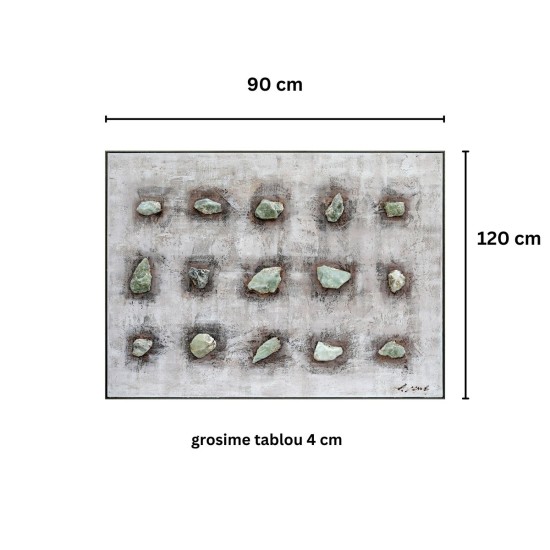 Tablou decorativ, 3D relief piatra naturalar, Naimeed D7959, montat pe suport rigid si rama exterioara din lemn, 90x120x4cm