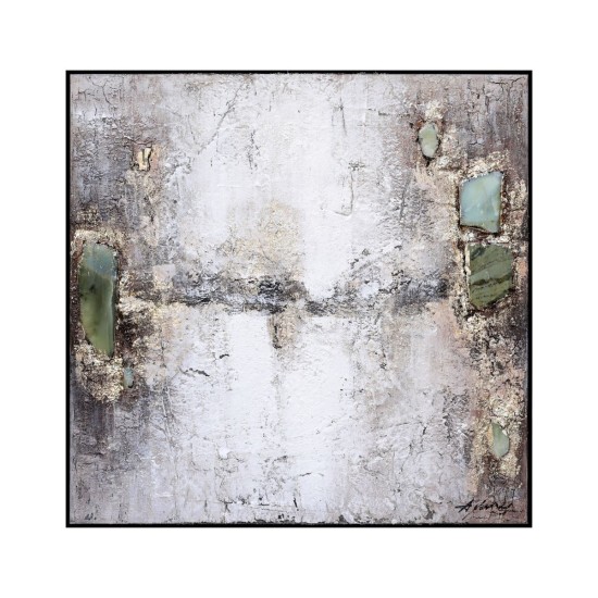 Tablou decorativ, 3D relief, piatra naturala, Naimeed D7960, montat pe suport rigid si rama exterioara din lemn, 100x100x4.5cm