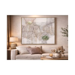 Tablou Decorativ, vopsea in ulei pe panza, Naimeed D7961, relief 3D piatra decorativa, montat pe rama dubla din lemn 100x100x4cm