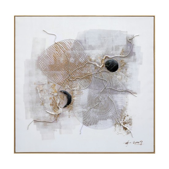 Tablou decorativ, efect 3D piatra naturala, Naimeed D7962, montat pe rama dubla din lemn, 100x100x4cm