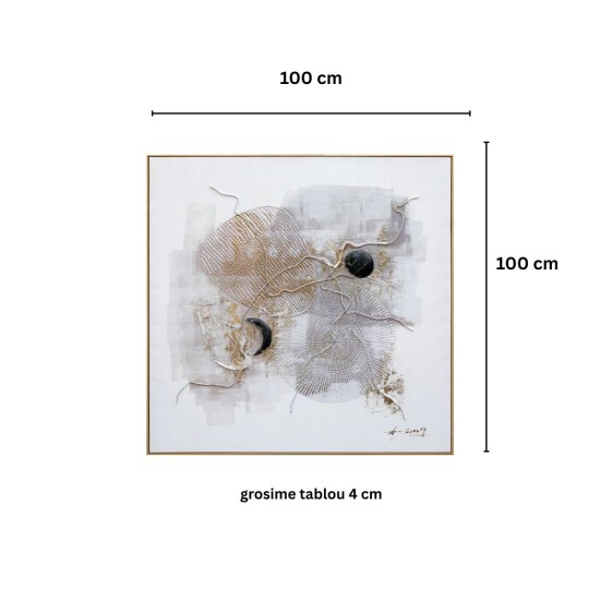 Tablou decorativ, efect 3D piatra naturala, Naimeed D7962, montat pe rama dubla din lemn, 100x100x4cm