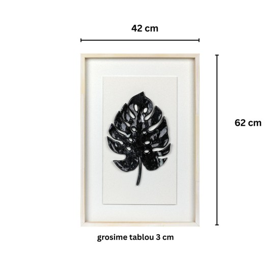 Tablou decorativ, 3D relief piatra naturala, Naimeed D7966, montat pe suport rigid si rama exterioara din lemn, 42x62x3cm