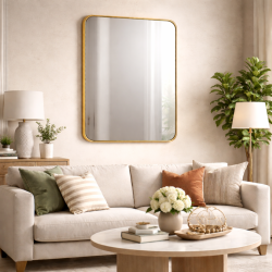 Oglinda Dreptunghiulara de Perete Naimeed D7973, Rama din Aluminiu, 50x70cm, auriu