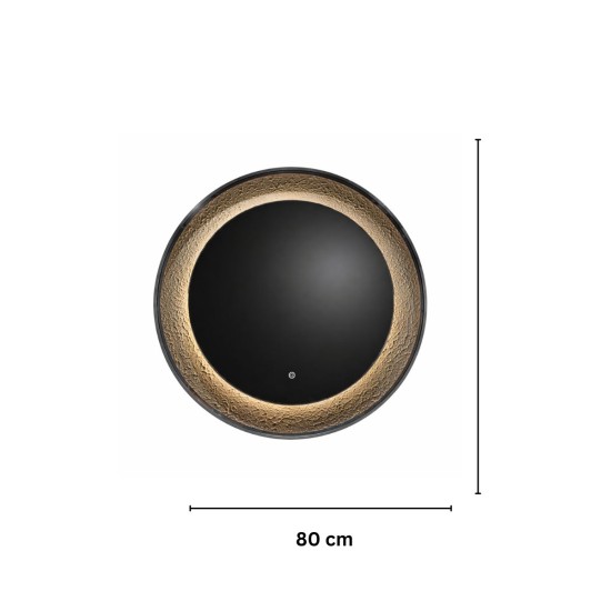 Oglinda LED de Perete, Naimeed D7999, Insert Texturat, 3 Nuante de lumina, Rama din Aluminiu, 80cm, negru