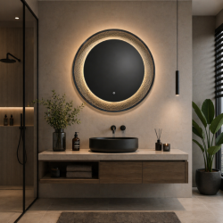 Oglinda LED de Perete, Naimeed D7999, Insert Texturat, 3 Nuante de lumina, Rama din Aluminiu, 80cm, negru 