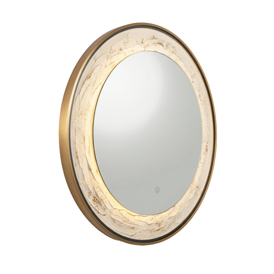 Oglinda LED de Perete, Naimeed D7995, Rama din Aluminiu, Insert Texturat, 3 Nuante de lumina, 80cm, Auriu