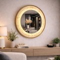 Oglinda LED de Perete, Naimeed D7995, Rama din Aluminiu, Insert Texturat, 3 Nuante de lumina, 80cm, Auriu