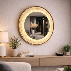 Oglinda LED de Perete, Naimeed D7995, Rama din Aluminiu, Insert Texturat, 3 Nuante de lumina, 80cm, Auriu 