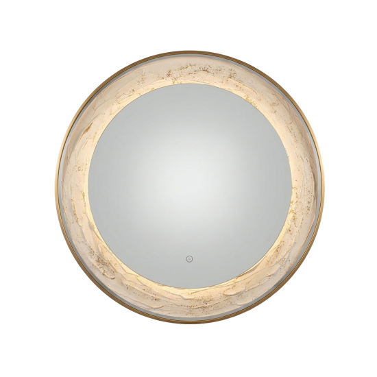 Oglinda LED de Perete, Naimeed D7995, Rama din Aluminiu, Insert Texturat, 3 Nuante de lumina, 80cm, Auriu
