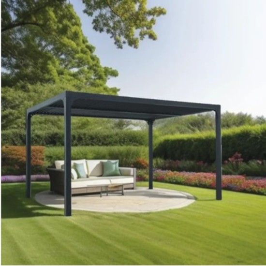 Pergola bioclimatica, iluminare LED, aluminiu, acoperis motorizat, Naimeed D6783, 400x300x250cm, Gri antracit