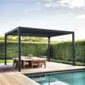Pergola bioclimatica, iluminare LED, aluminiu, acoperis motorizat, Naimeed D6783, 400x300x250cm, Gri antracit