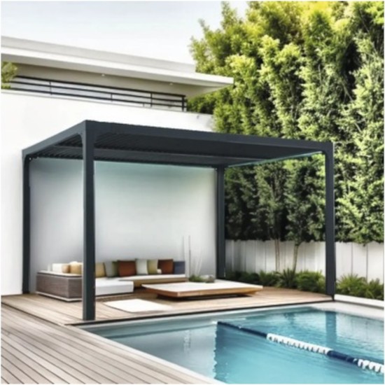 Pergola bioclimatica, iluminare LED, aluminiu, acoperis motorizat, Naimeed D6783, 400x300x250cm, Gri antracit
