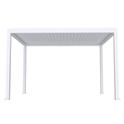 Pergola bioclimatica, iluminare LED, aluminiu, acoperis motorizat, Naimeed D6785, 400x300x250cm, Alb