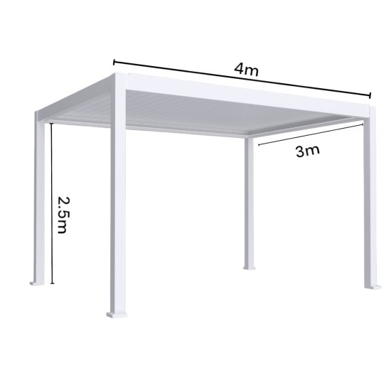 Pergola bioclimatica, iluminare LED, aluminiu, acoperis motorizat, Naimeed D6785, 400x300x250cm, Alb Pergola bioclimatica, iluminare LED, aluminiu, acoperis motorizat, Naimeed D6785, 400x300x250cm, Alb