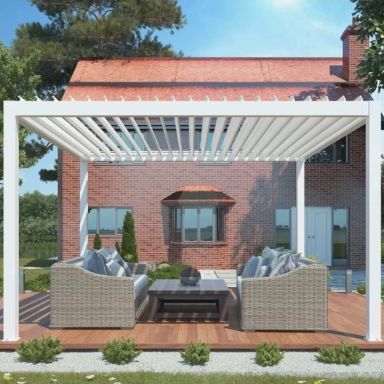 Pergola bioclimatica, iluminare LED, aluminiu, acoperis motorizat, Naimeed D6785, 400x300x250cm, Alb
