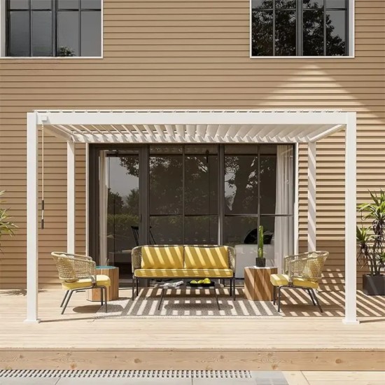 Pergola bioclimatica, iluminare LED, aluminiu, acoperis motorizat, Naimeed D6785, 400x300x250cm, Alb Pergola bioclimatica, iluminare LED, aluminiu, acoperis motorizat, Naimeed D6785, 400x300x250cm, Alb