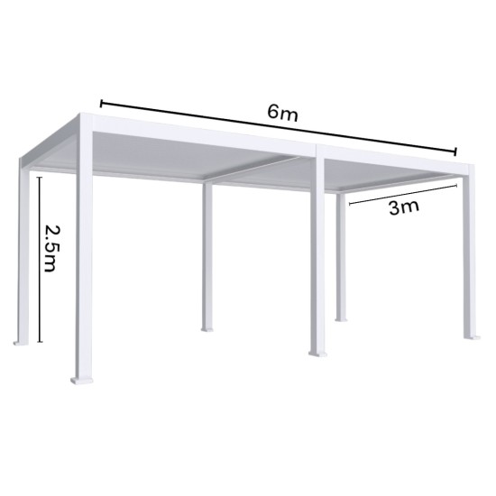 Pergola bioclimatica, iluminare LED, aluminiu, acoperis motorizat, Naimeed D6788, 600x300x250cm, Alb