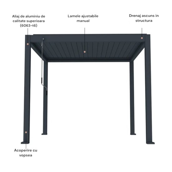 Pergola bioclimatica, aluminiu, Naimeed D6800, 300x300x250cm, Negru