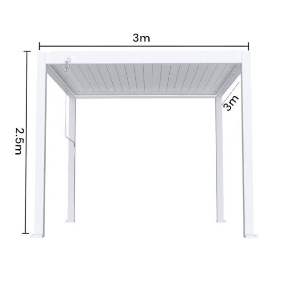 Pergola bioclimatica, iluminare LED, aluminiu, Naimeed D6791, 300x300x250cm, Alb