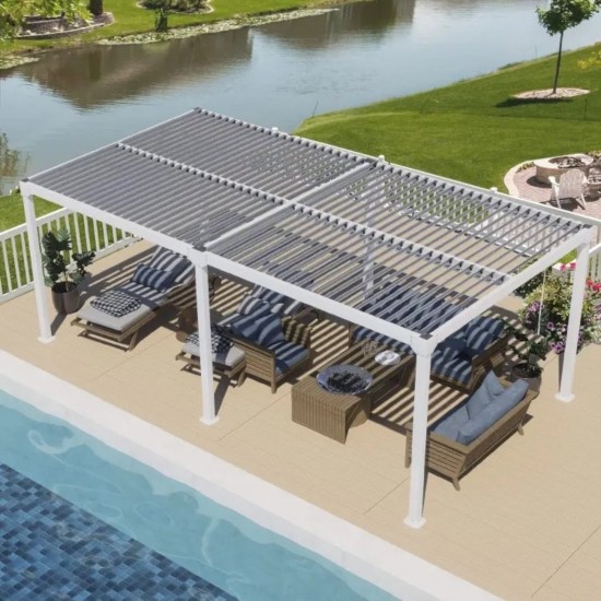 Pergola bioclimatica, iluminare LED, aluminiu, Naimeed D6793, 600x400x250cm, Alb