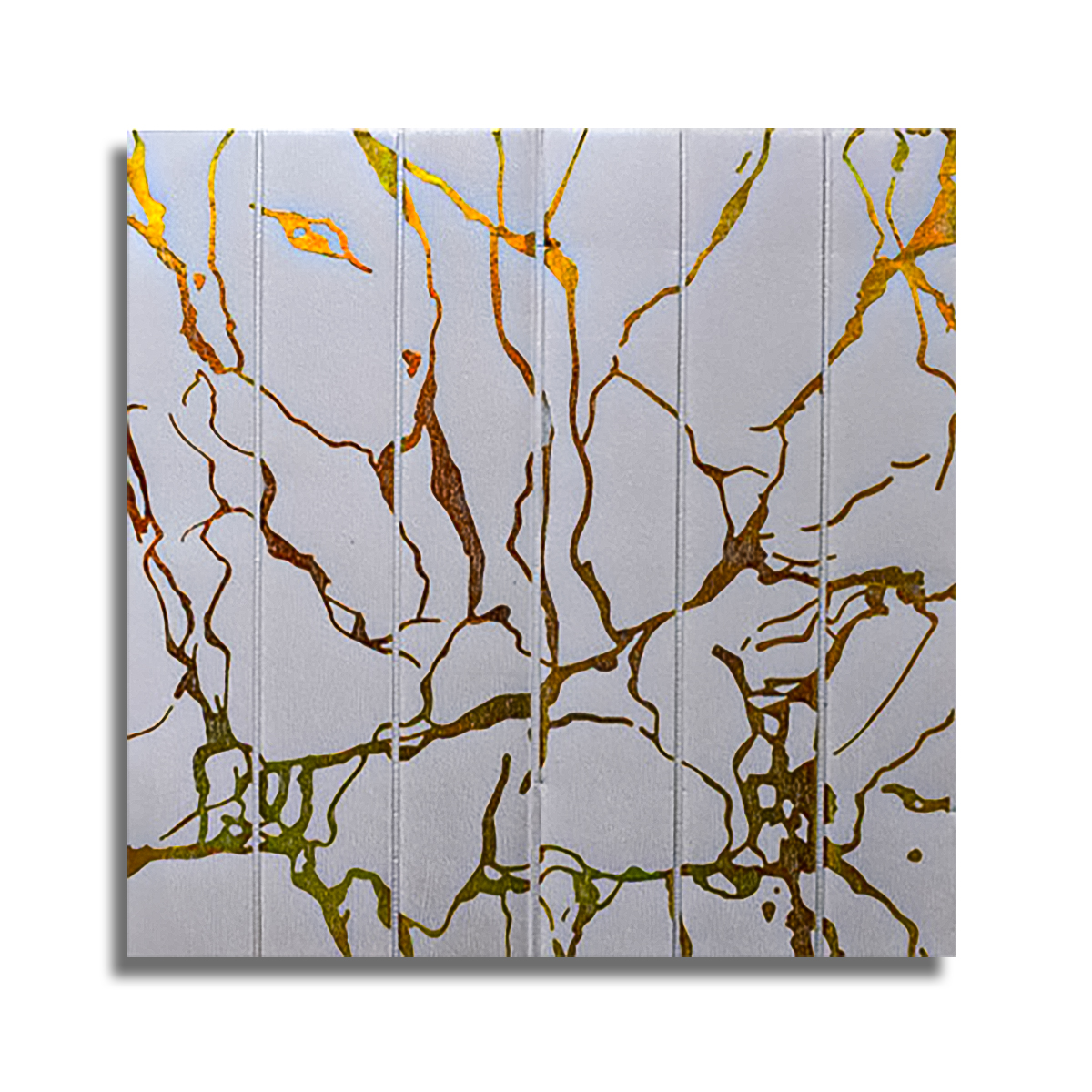 Decoran Tapet 3D autoadeziv, Naimeed D3313 Alb / Auriu, model Caramida, 70 x 70 cm