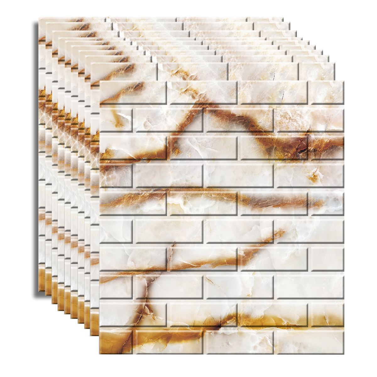 3d pen Set 10x Tapet 3D Autoadeziv, 5mm grosime, rezistent la apa, usor de curatat, 70x77cm, Naimeed D3584, model caramida, Crem/Maro